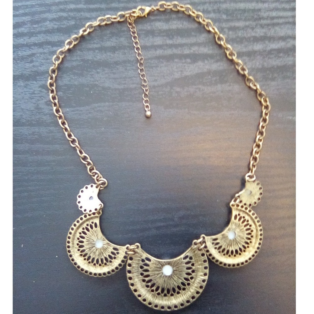 Antique Gold Tone Filigree Bib Pendant, Bohemian Statement Piece - Picture 6 of 6